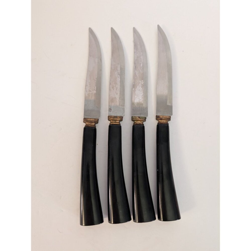 Set Of 4 Vintage Stainless Steel Steak Knives With Black Handles USA made